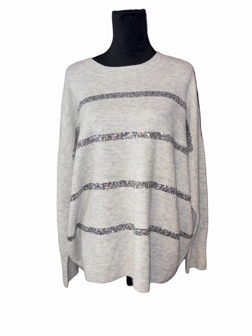 🆕💜Vince Camuto NWT XL Heather Gray Metallic Stripe Sweater Cozy Lightweight Knit